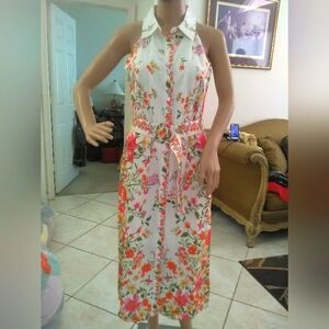 BNWT Skies Are Blue Floral Halter Dress WHITE W/ LOTS FLOWERS(RAY. LINEN BLEND)